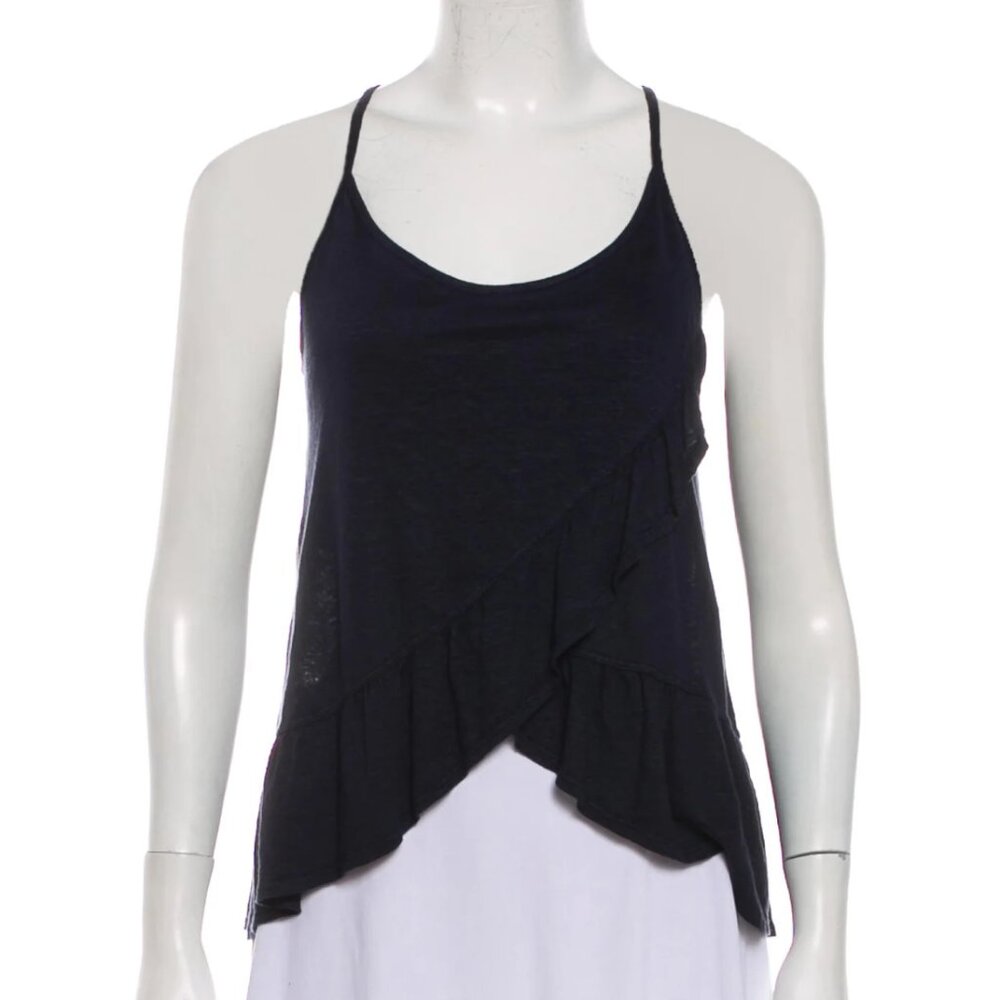 A.L.C. Ava Top Navy Blue Ruffle Sleeveless Cami Cropped Linen Top S